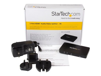 StarTech.com® 2-Port HDMI 4K Video Splitter With Solid Aluminum Housing-4K 30Hz, Black
