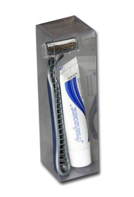 Triple Blade Razor with 0.6oz Freshscent™ Shaving Cream in Clear Plastic Box