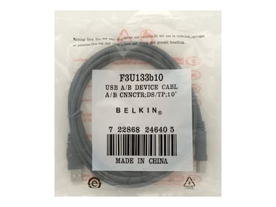 Belkin Pro Series 10' USB 2.0 Type A to Type B Male/Male Hi-Speed Extension Cable; Charcoal Gray (F3U133B10)