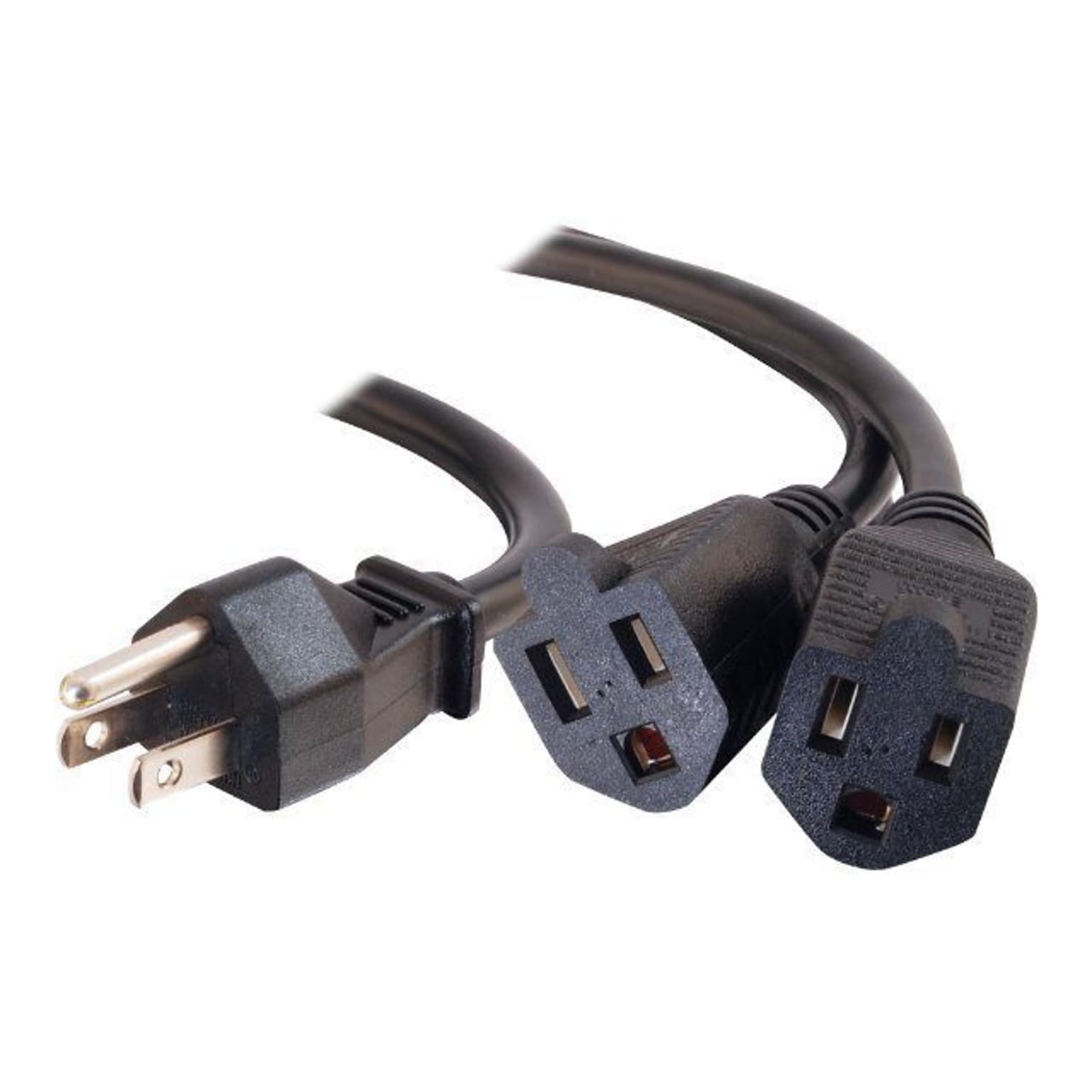 C2G ® 1.5 NEMA 5-14P/NEMA 5-14R Male/Female 1-to-2 Power Cord Splitter; Black (29802)