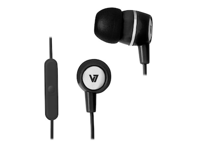 V7® HA110-12NB 3.9' Wired Binaural Earbud with Microphone, Black