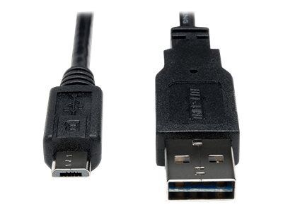 Tripp Lite 3 Universal Reversible Type-A USB/Type-B Micro USB Male/Male Hi-Speed Cable; Black (UR050-003-24G)