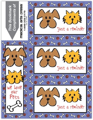 Graphic Image 3-Up Laser Postcards with Bookmark, Animated Dog and Cat, Bone and Yarn Border, 150 Po