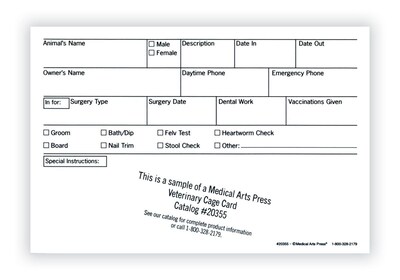 Medical Arts Press® Vet Cage Card, Check Off Boxes for a Variety of Services, 4x6