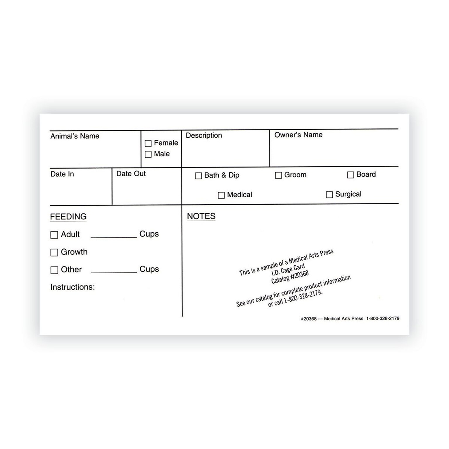 Medical Arts Press® Vet Cage Card, Specially Designed for Groomers and Boarding Services, 3x5