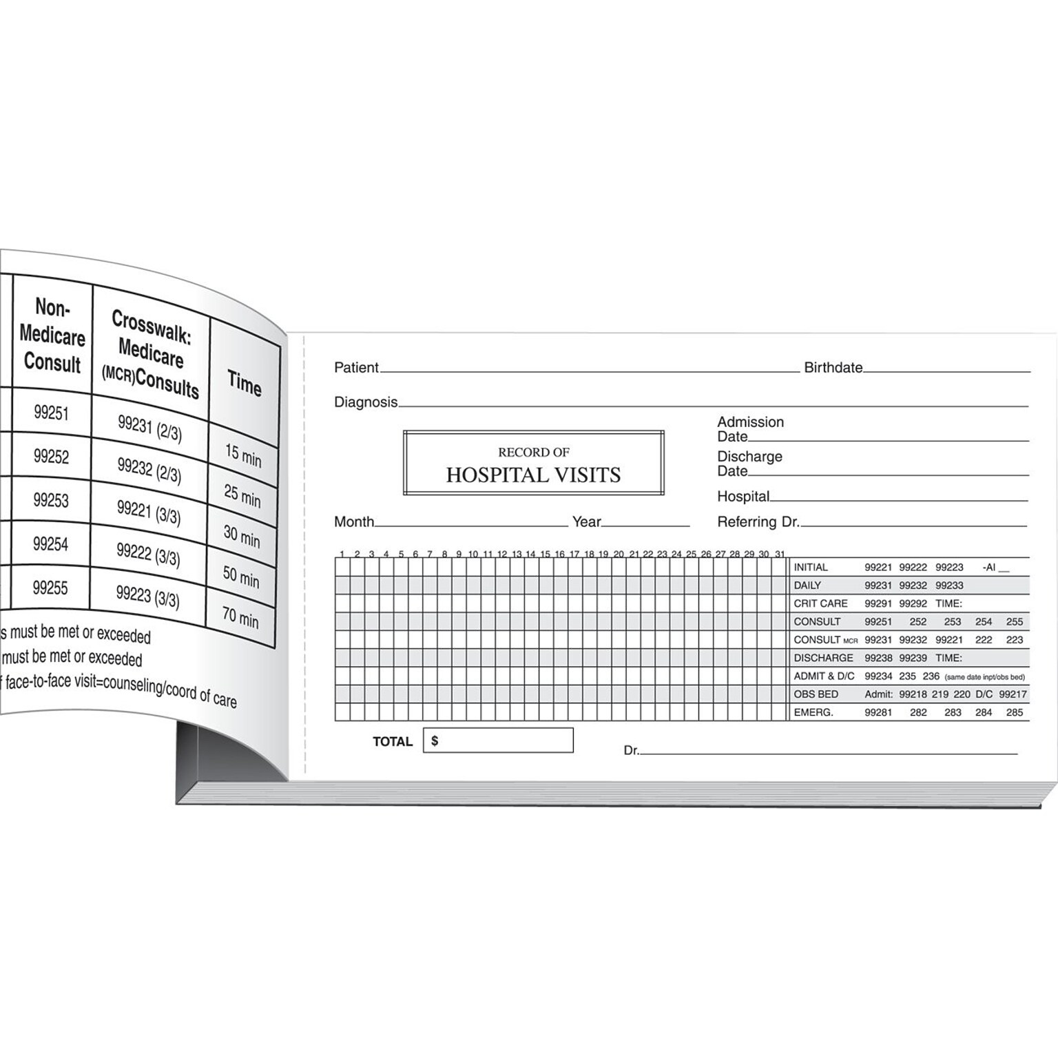 Medical Arts Press Log of Hospital Visits, Pocket-sized, 1-Part