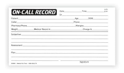 Medical Arts Press® On-Call Record Log; Standard 1-Part