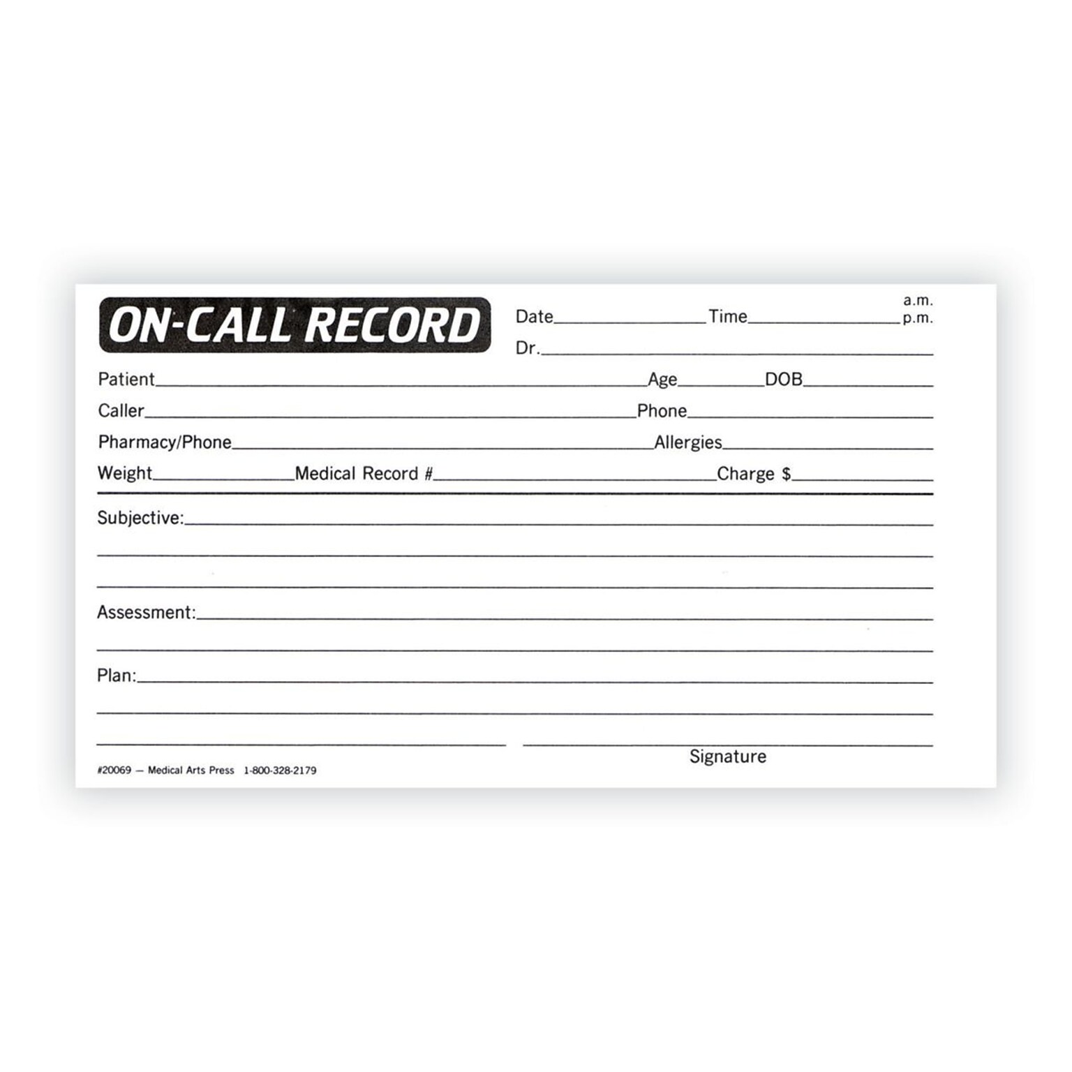 Medical Arts Press® On-Call Record Log; Standard 1-Part