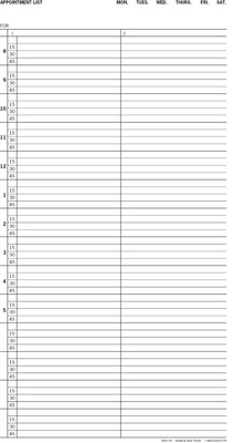 Multi-Copy Standard Scheduling Sheets, 8:00am-6:00pm, 15-Minute Intervals, 2 Columns