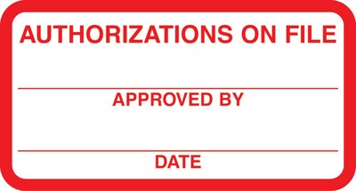 Medical Arts Press® Patient Record Labels, Authorizations On File, Red and White,1-3/4x3-1/4, 500 Labels