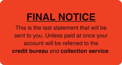 Medical Arts Press® Collection & Notice Collection Labels, Final Notice/Last Statement, Fl Red, 1-3/