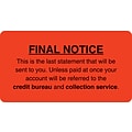 Medical Arts Press® Collection & Notice Collection Labels, Final Notice/Last Statement, Fl Red, 1-3/