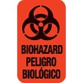 Biohazard Pre-Printed Labels, Standard, Vertical, Red, 7/8x1-1/2, 500 Labels