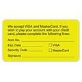 Reminder & Thank You Collection Labels, accept VISA/MC, Chartreuse, 1-3/4x3-1/4, 500 Labels