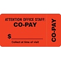 File Folder Insurance Labels, Co-Pay, Fluorescent Red, 1-3/4x3-1/4, 500 Labels