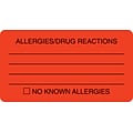 Allergy Warning Medical Labels, Allergies/Drug Reactions, Fluorescent Red, 1-3/4x3-1/4, 250 Labels