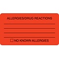 Allergy Warning Medical Labels, Allergies/Drug Reactions, Fluorescent Red, 1-3/4x3-1/4, 500 Labels