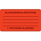Allergy Warning Medical Labels, Allergies/Drug Reactions, Fluorescent Red, 1-3/4x3-1/4", 500 Labels