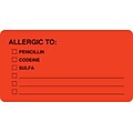 Allergy Warning Medical Labels, Allergic To:, Fluorescent Red, 3-1/4x1-3/4, 500 Labels