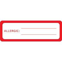Allergy Warning Medical Labels, Allergic:, Red and White, 1x3, 500 Labels