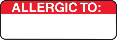 Allergy Warning Medical Labels, Allergic To:, Red and White, 1x3, 500 Labels