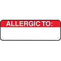 Allergy Warning Medical Labels, Allergic To:, Red and White, 1x3, 500 Labels