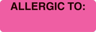 Allergy Warning Medical Labels, Allergic To, Fluorescent Pink, 1x3, 500 Labels
