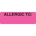 Allergy Warning Medical Labels, Allergic To, Fluorescent Pink, 1x3, 500 Labels