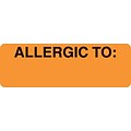 Allergy Warning Medical Labels, Allergic To, Fluorescent Orange, 1x3, 500 Labels