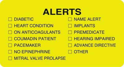 Medical Arts Press® Chart Alert Medical Labels, Alerts, Chartreuse, 1-3/4x3-1/4, 500 Labels