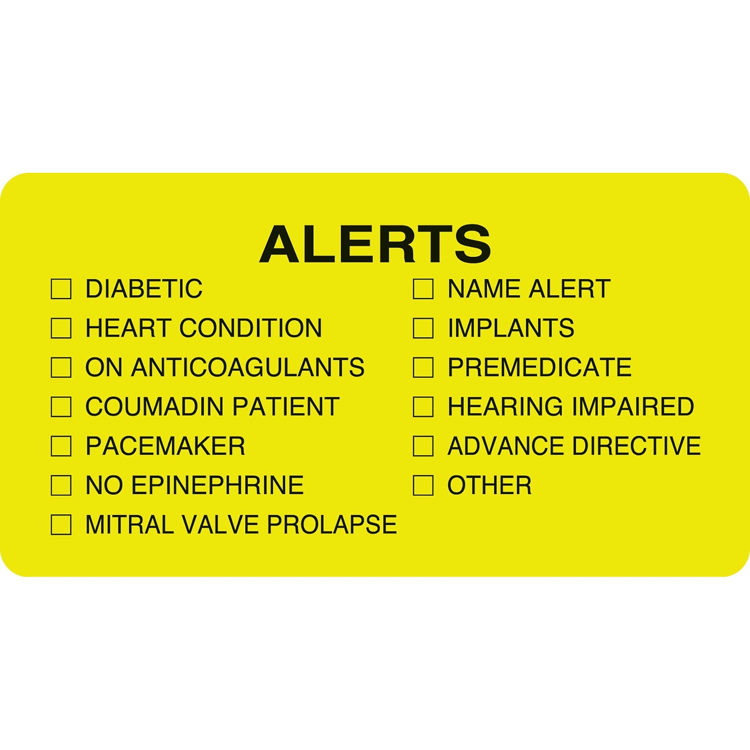 Medical Arts Press® Chart Alert Medical Labels, Alerts, Chartreuse, 1-3/4x3-1/4, 500 Labels