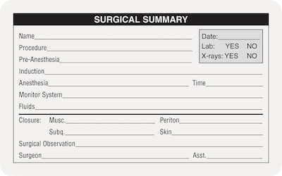 Veterinary Surgical Summary & Blood Analysis Labels, Surgical Summary, White, 2 1/2x4, 100 Labels