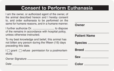 Medical Arts Press® Veterinary Consent/Release Medical Labels, Consent/Euthanasia, White, 2-1/2x4,