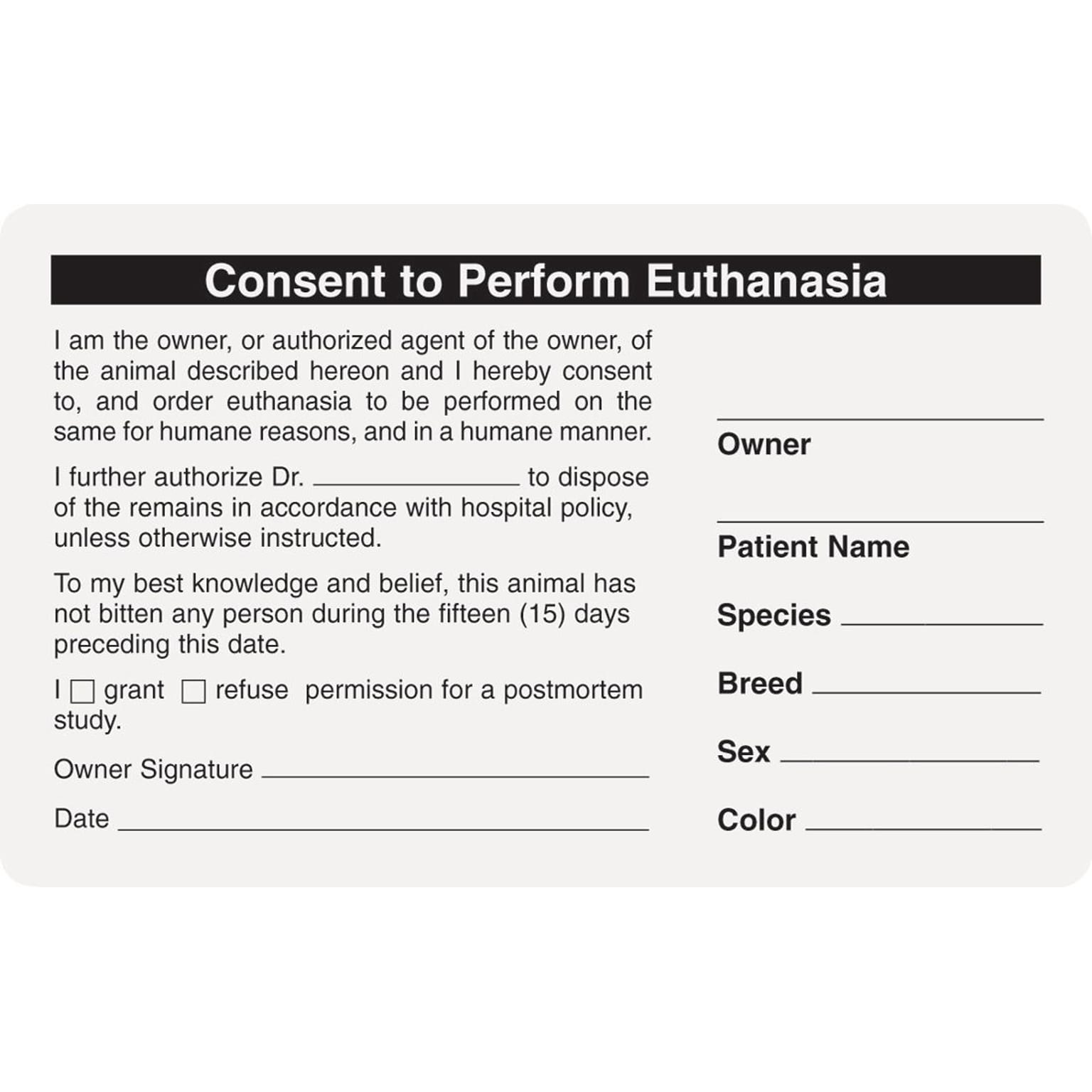 Medical Arts Press® Veterinary Consent/Release Medical Labels, Consent/Euthanasia, White, 2-1/2x4, 100 Labels