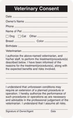 Medical Arts Press® Veterinary Consent/Release Medical Labels, Vet/Consent, White, 2-1/2x4, 100 Labels