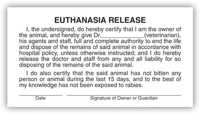 Medical Arts Press® Veterinary Consent/Release Medical Labels, Euthanasia Release, White, 1-3/4x3-1/4, 500 Labels