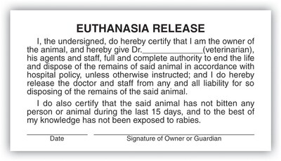 Medical Arts Press® Veterinary Consent/Release Medical Labels, Euthanasia Release, White, 1-3/4x3-1/