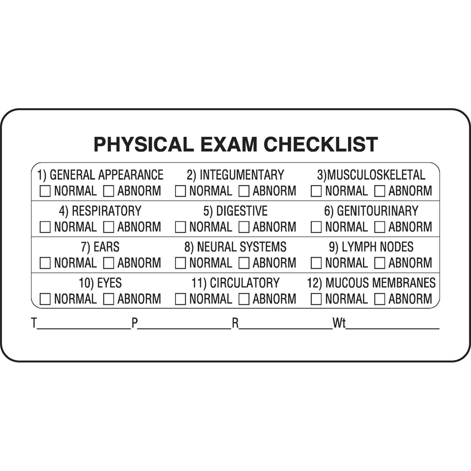 Veterinary Examination Labels, Physical Exam Checklist, White, 1.75 x 3.25 inch, 500 Labels