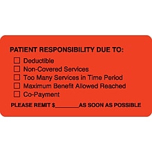 Medical Arts Press® Patient Insurance Labels, Patient Responsibility, Fluorescent Red, 1-3/4x3-1/4,