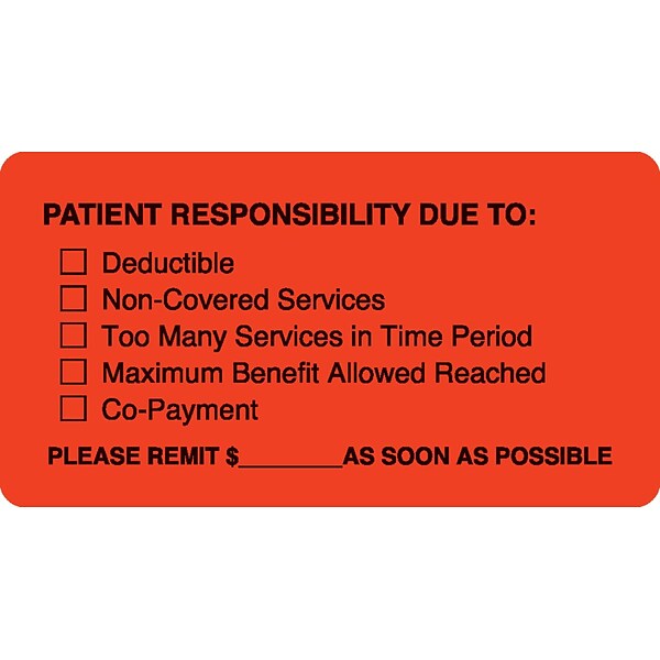Medical Arts Press® Patient Insurance Labels, Patient Responsibility, Fluorescent Red, 1-3/4x3-1/4, 500 Labels