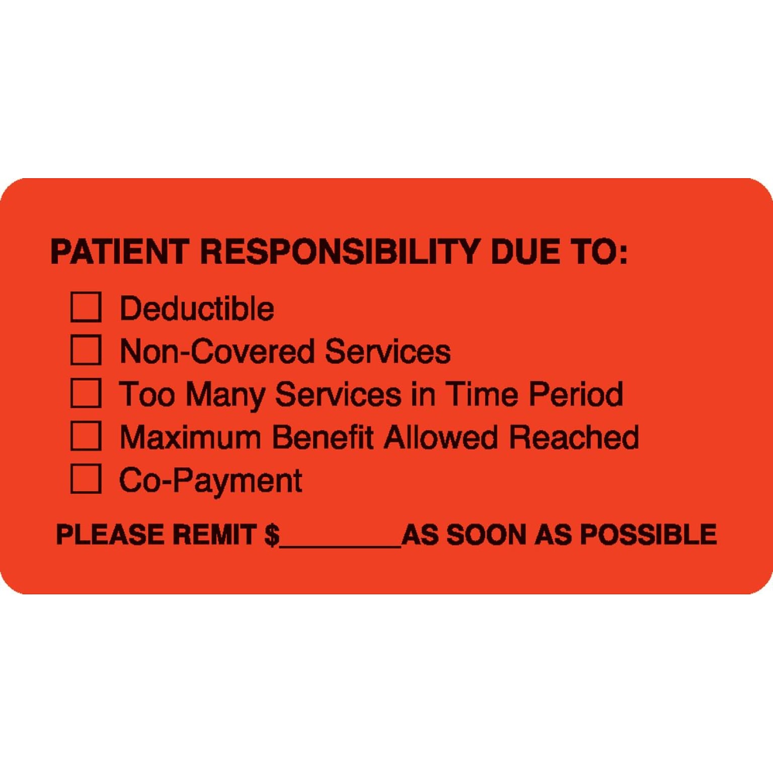 Medical Arts Press® Patient Insurance Labels, Patient Responsibility, Fluorescent Red, 1-3/4x3-1/4, 500 Labels