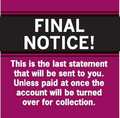 Medical Arts Press® Past Due Collection Labels, Final Notice!....Last Statement, Red, 1-1/2x1-1/2,