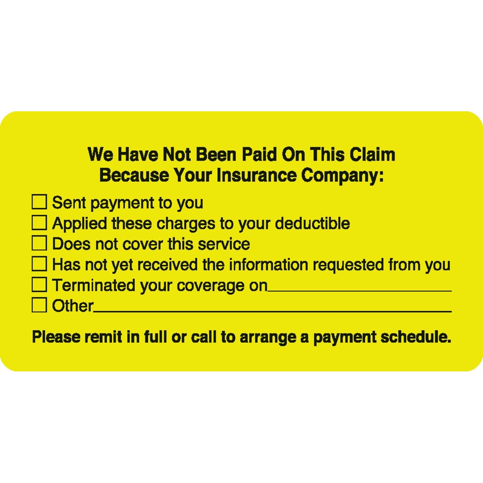 Medical Arts Press® Patient Insurance Labels, No Payment Checklist, Fl Chartreuse, 1-3/4x3-1/4, 500 Labels