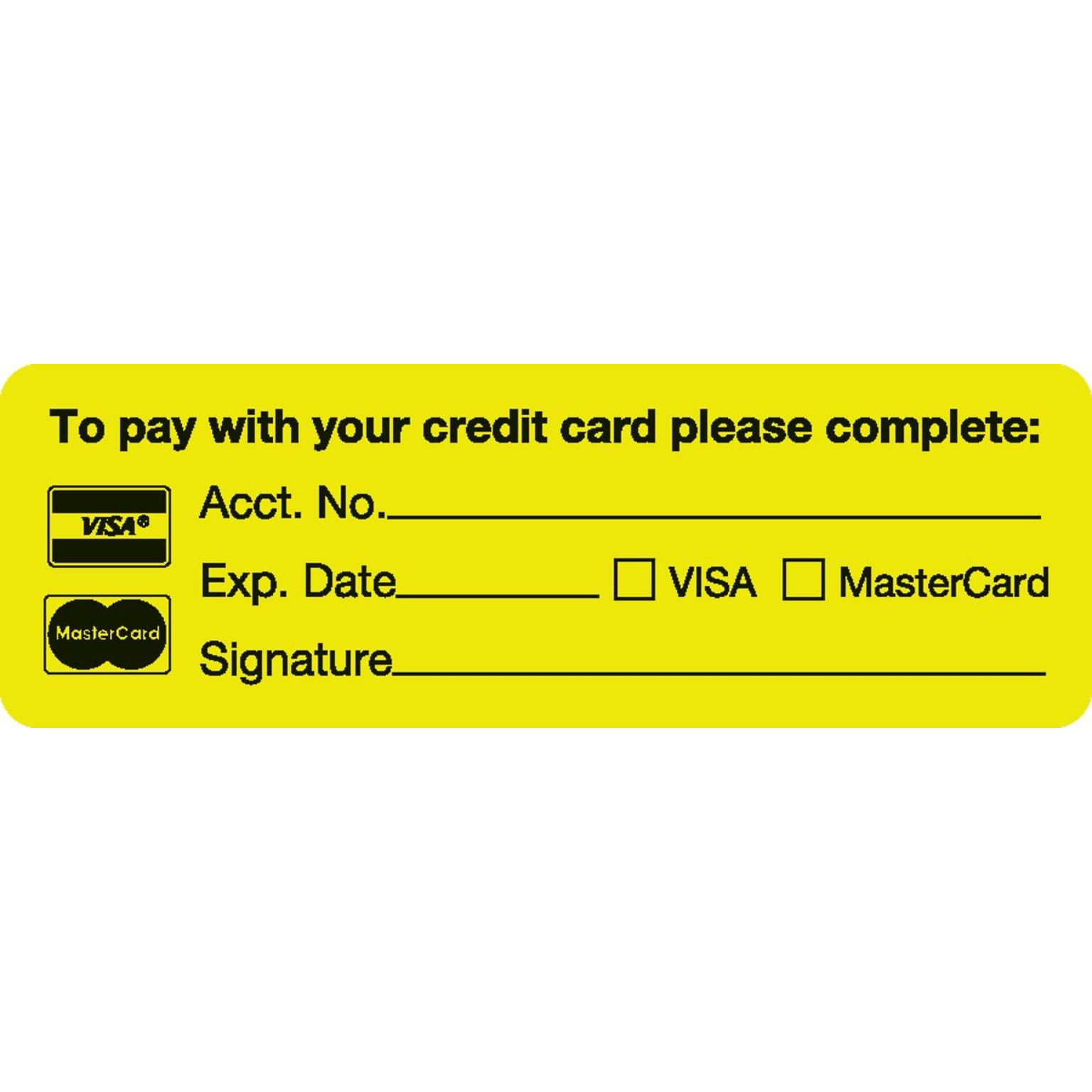 Medical Arts Press® Reminder & Thank You Collection Labels, pay w/your credit card, Fl Chartreuse, 1x3, 500 Labels