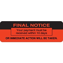 Medical Arts Press® Collection & Notice Collection Labels, Final Notice, Fluorescent Red, 1x3, 500