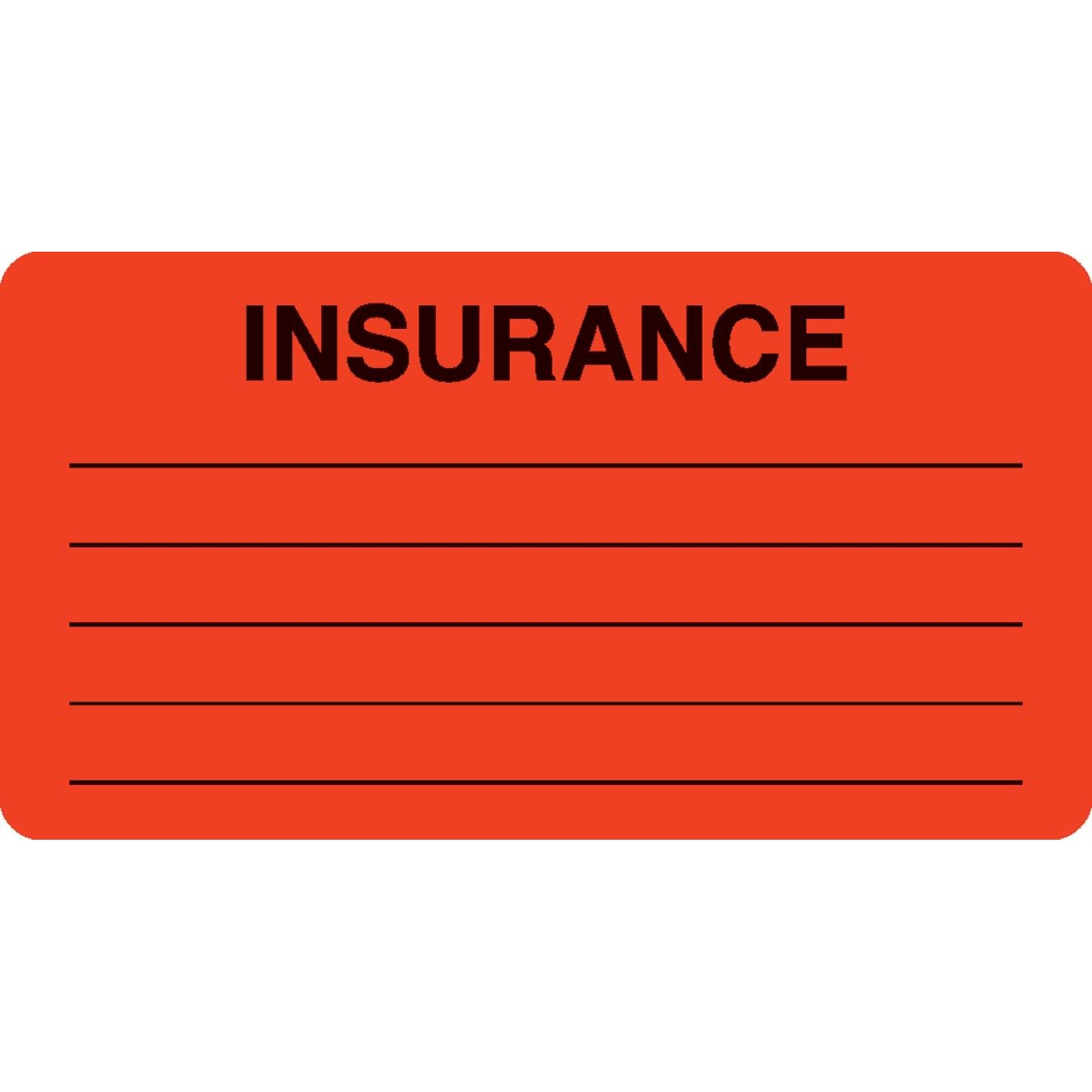 Insurance Chart File Medical Labels, Insurance, Fluorescent Red, 1-3/4x3-1/4, 500 Labels