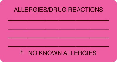 Medical Arts Press® Allergy Warning Medical Labels, Allergies/Drug Reactions, Fluorescent Pink, 1-3/