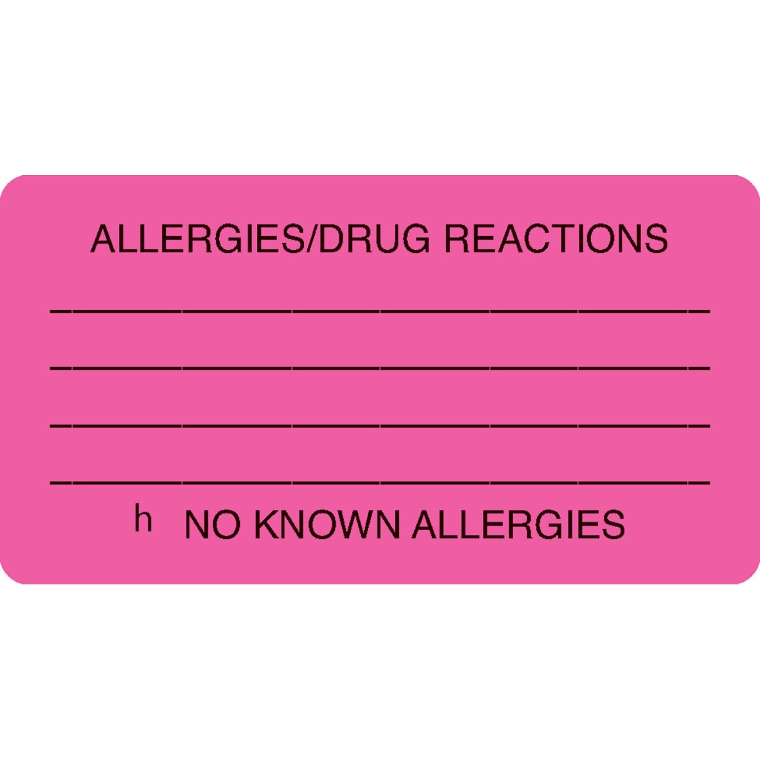 Medical Arts Press® Allergy Warning Medical Labels, Allergies/Drug Reactions, Fluorescent Pink, 1-3/4x3-1/4, 250 Lbls