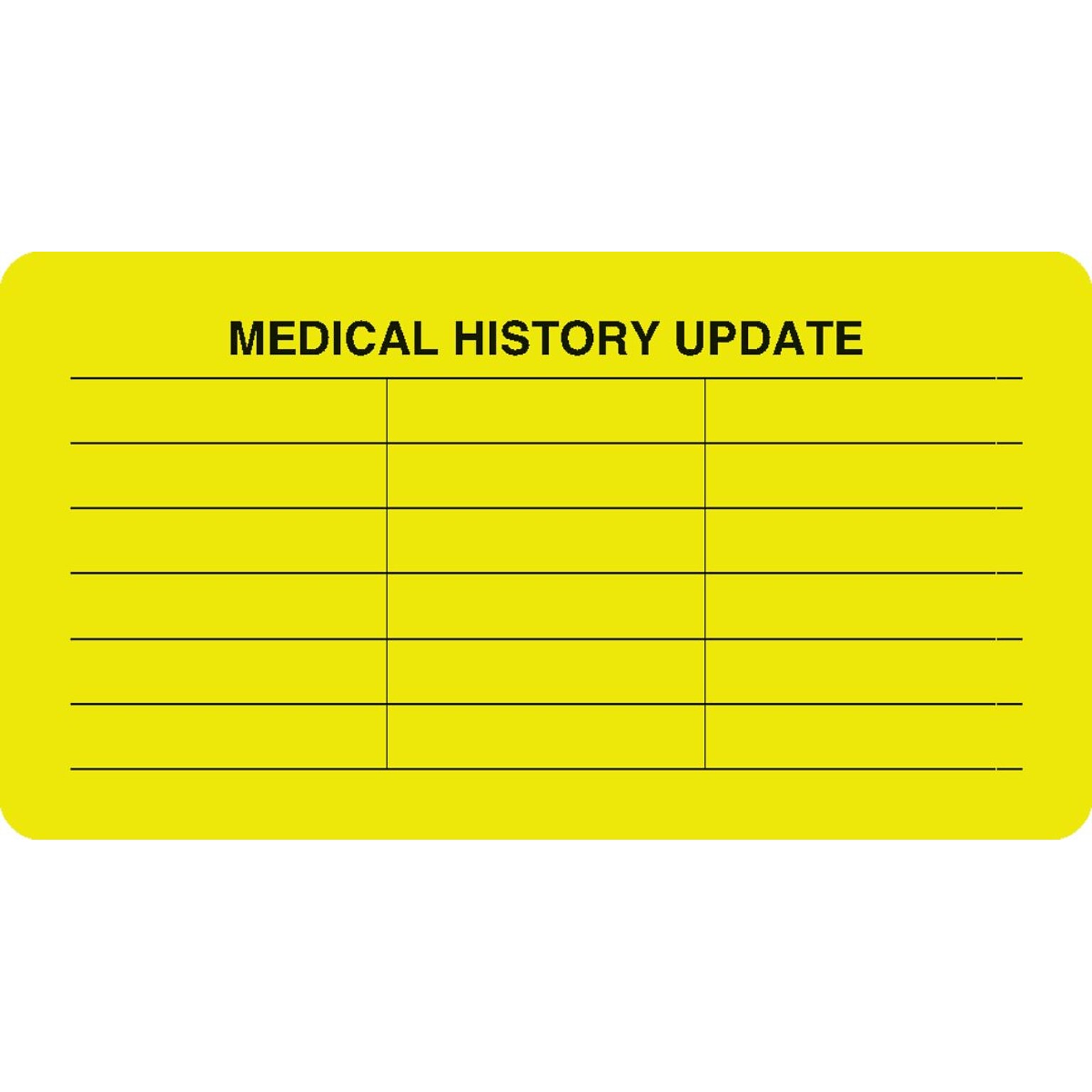 Chart Alert Medical Labels, Medical History Update, Fluorescent Chartreuse, 1-3/4x3-1/4, 500 Labels