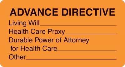 Medical Arts Press® Chart Alert Medical Labels, Advance Directive, Fluorescent Orange, 1-3/4x3-1/4,